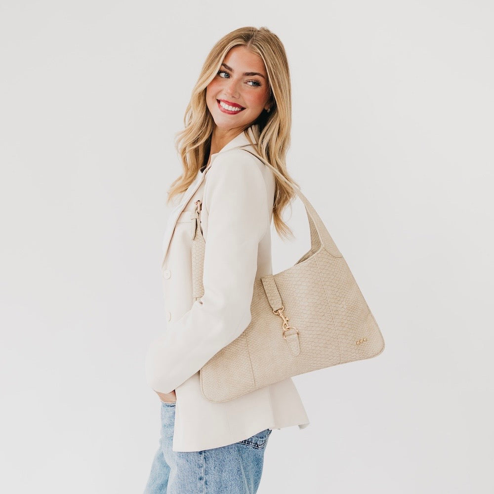 Amie Snake Embossed Shoulder Bag