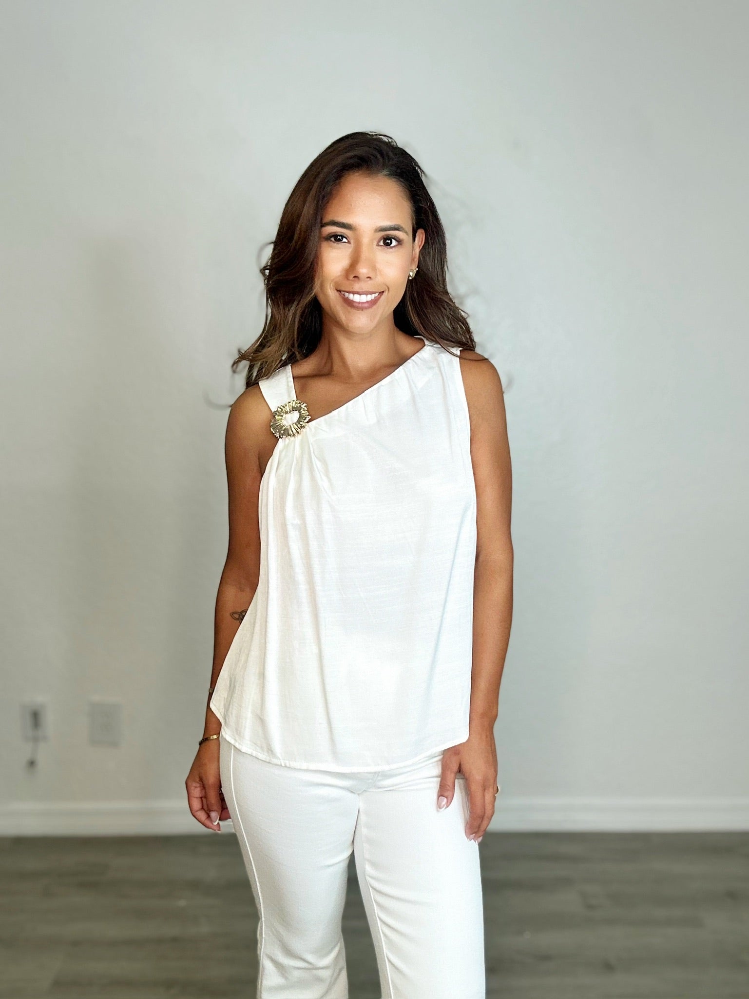 Sleeveless Top with Gold Buckle