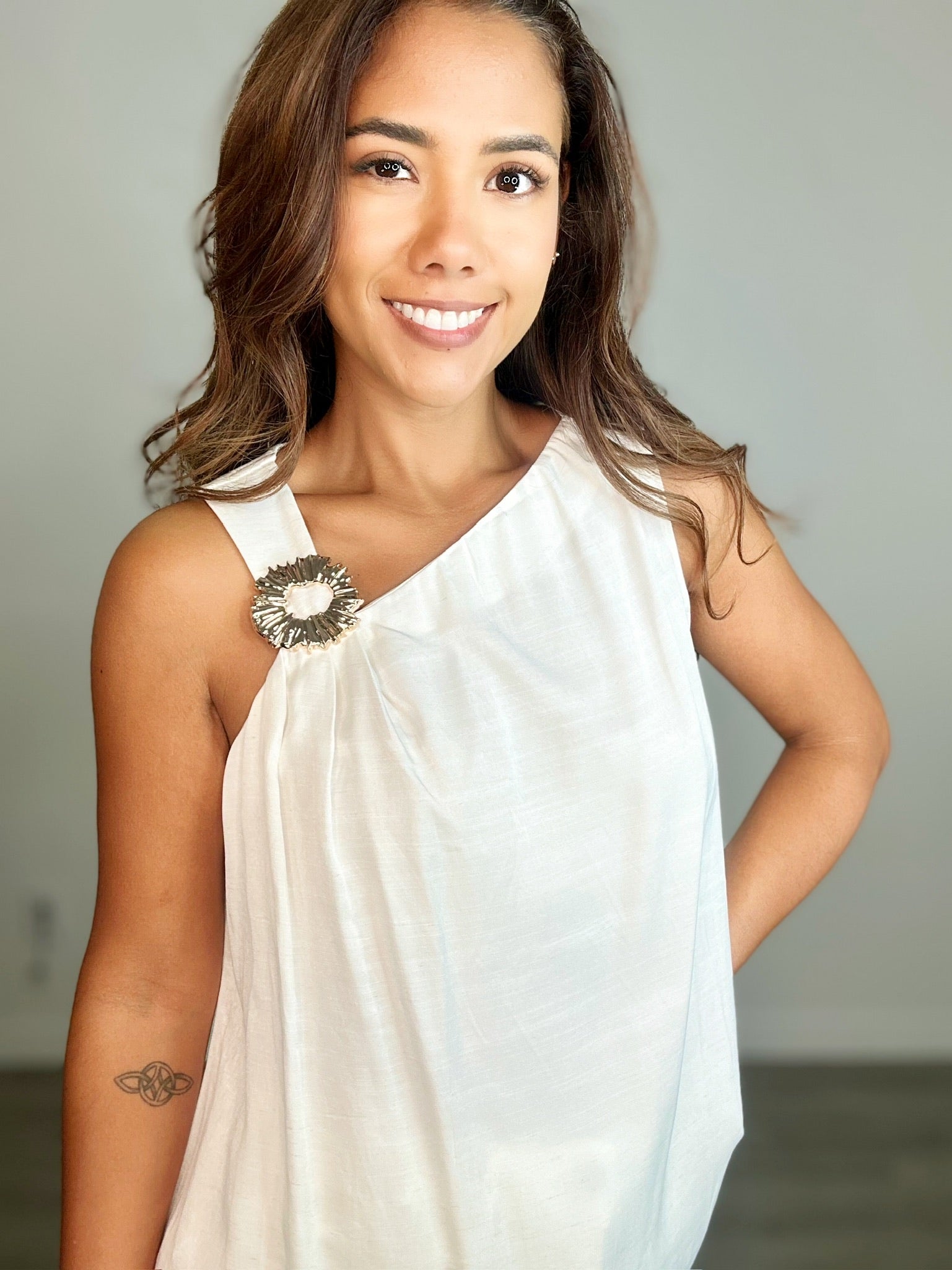 Sleeveless Top with Gold Buckle