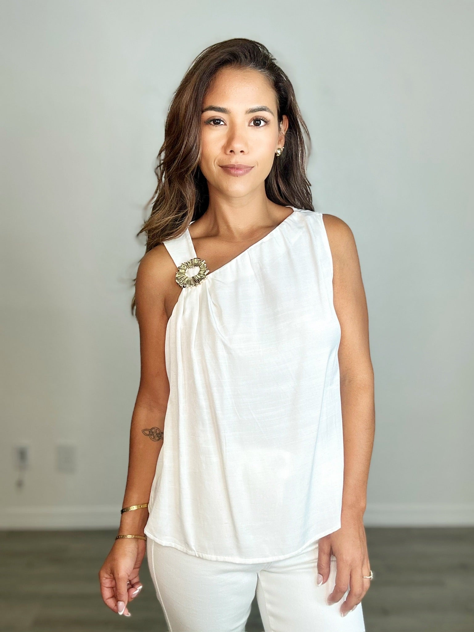 Sleeveless Top with Gold Buckle