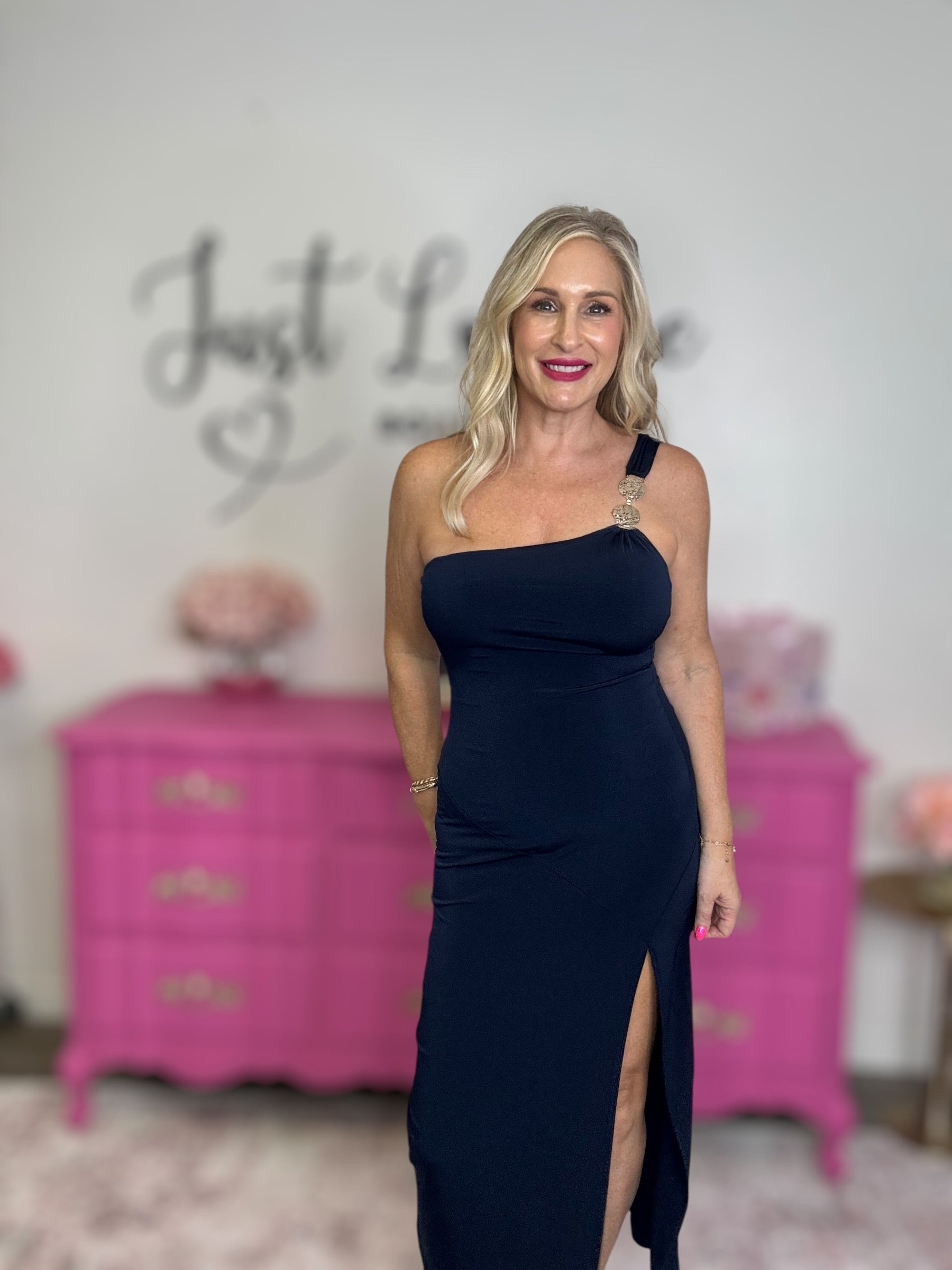 The Hammered Circle One-shoulder Dress