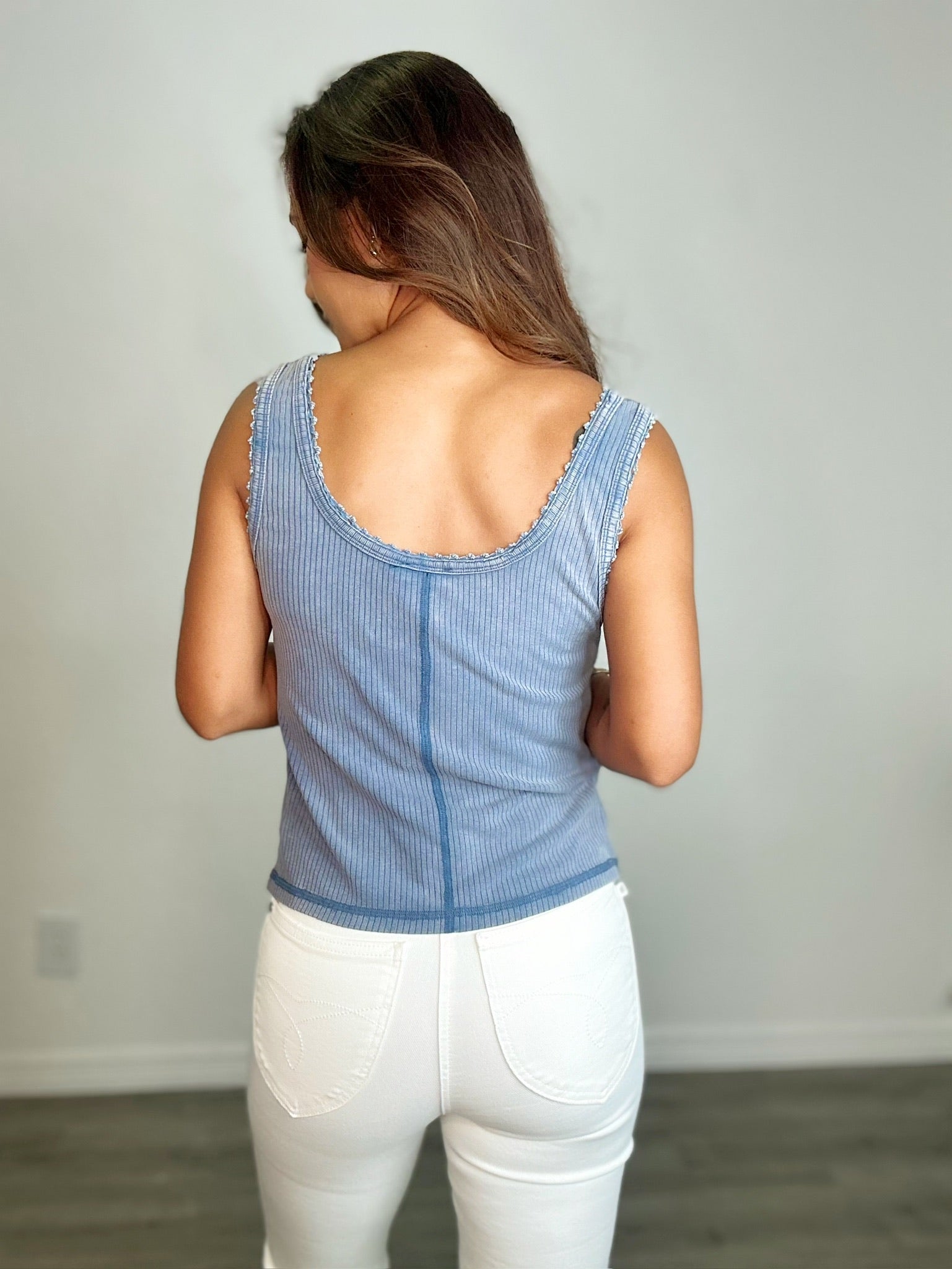 Mineral Washed Lace Trim Tank Top