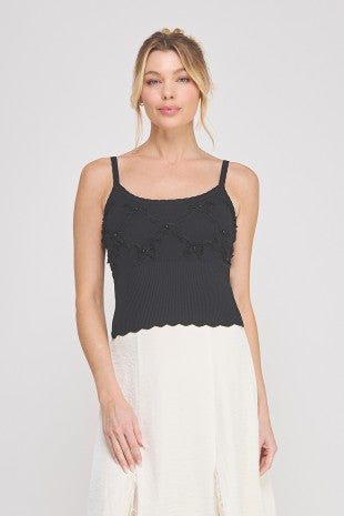 Floral Textured Ribbed Knit Tank Top