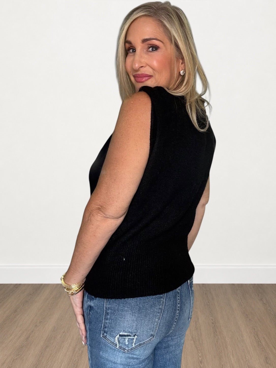 Gold-Accented Asymmetrical Knit Top