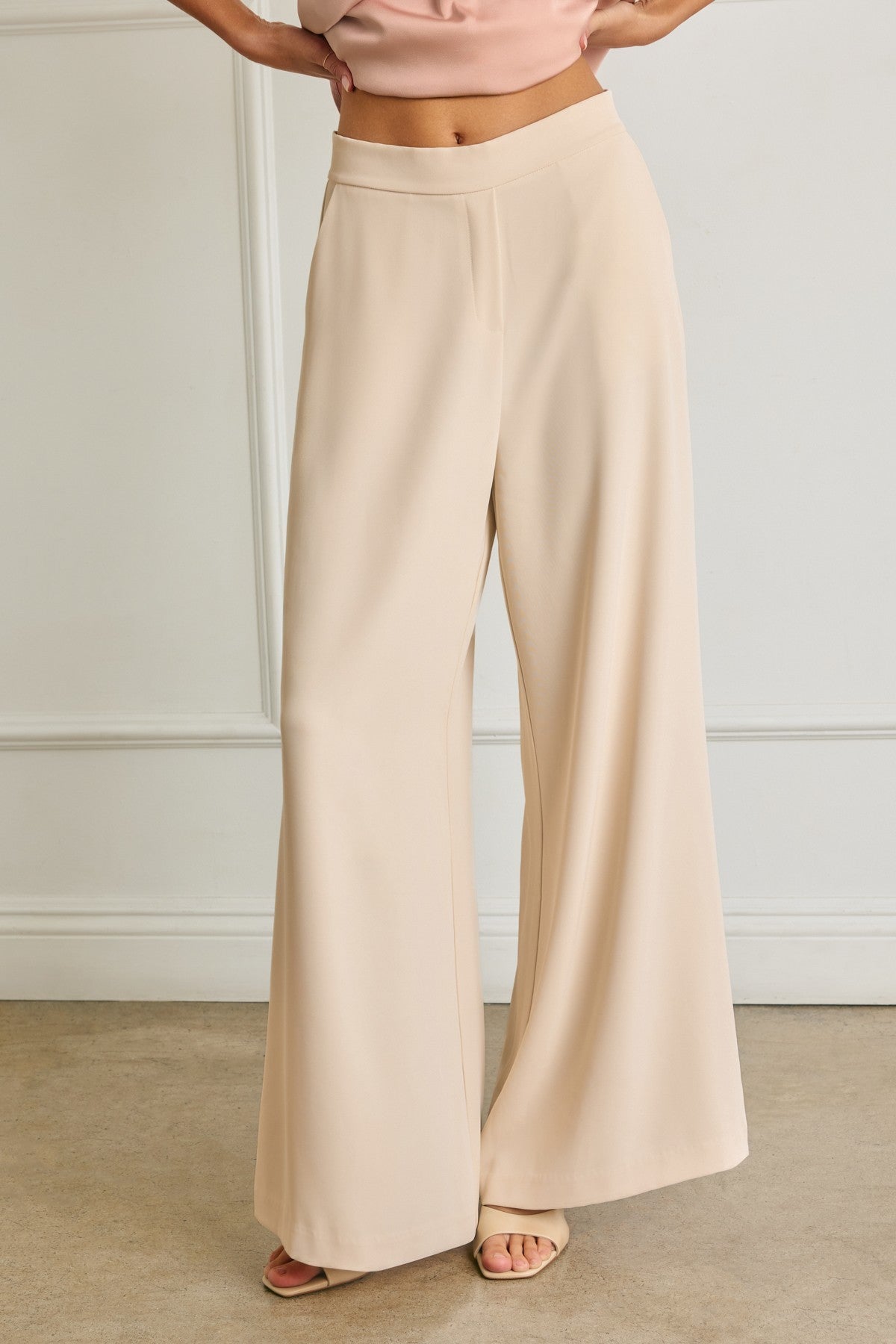 Ecru Wide-Leg Pull-On Pants