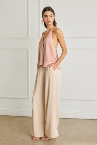 Ecru Wide-Leg Pull-On Pants