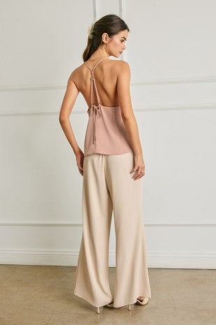 Ecru Wide-Leg Pull-On Pants
