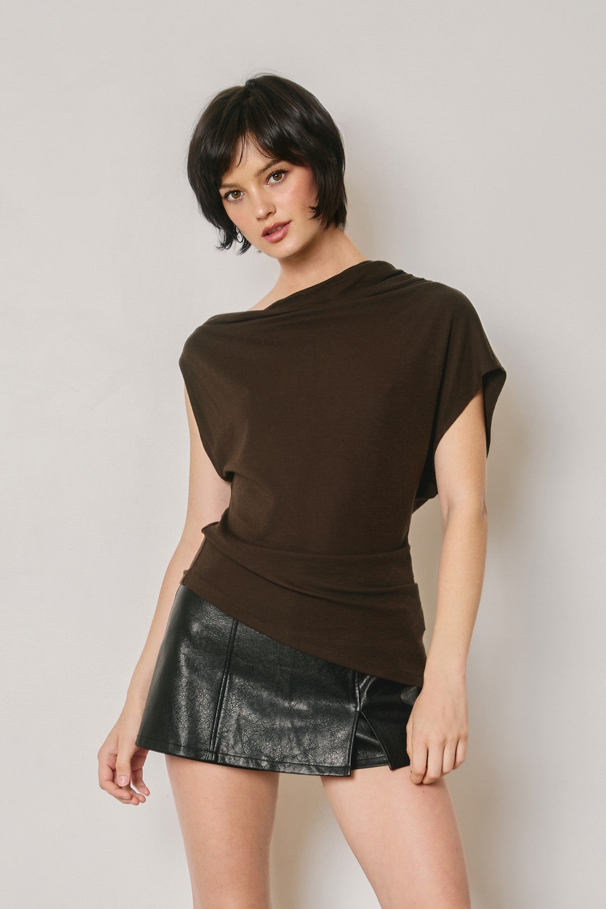 Asymmetrical Shirred Shoulder Top