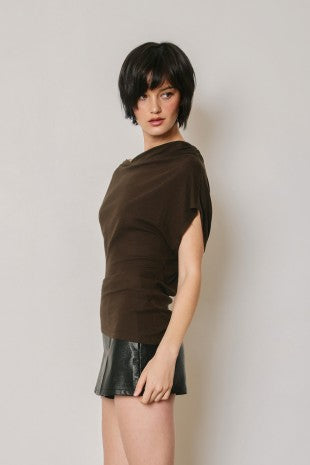 Asymmetrical Shirred Shoulder Top