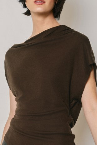 Asymmetrical Shirred Shoulder Top
