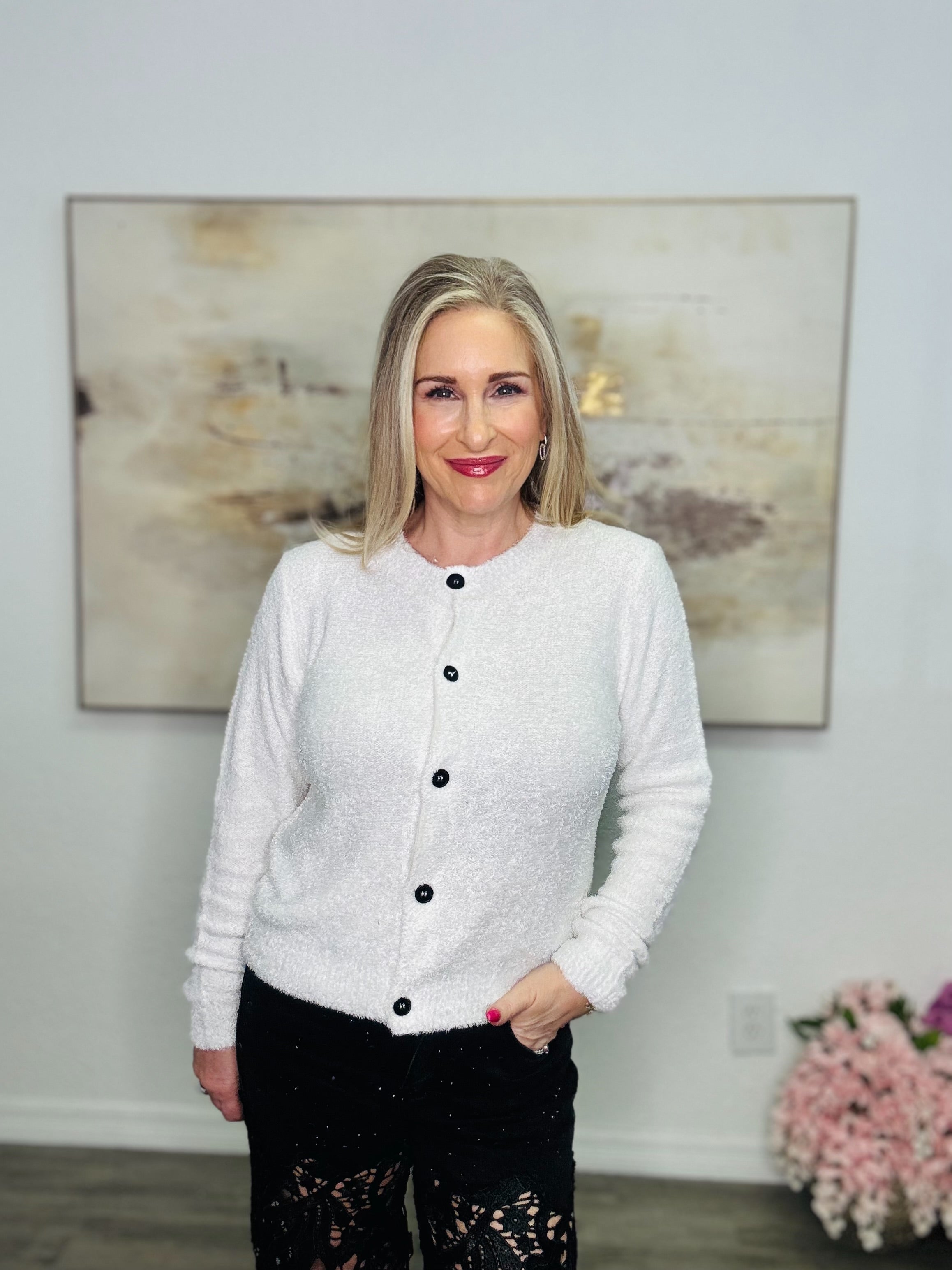 The Lovelee Button Down Fuzzy Soft Sweater