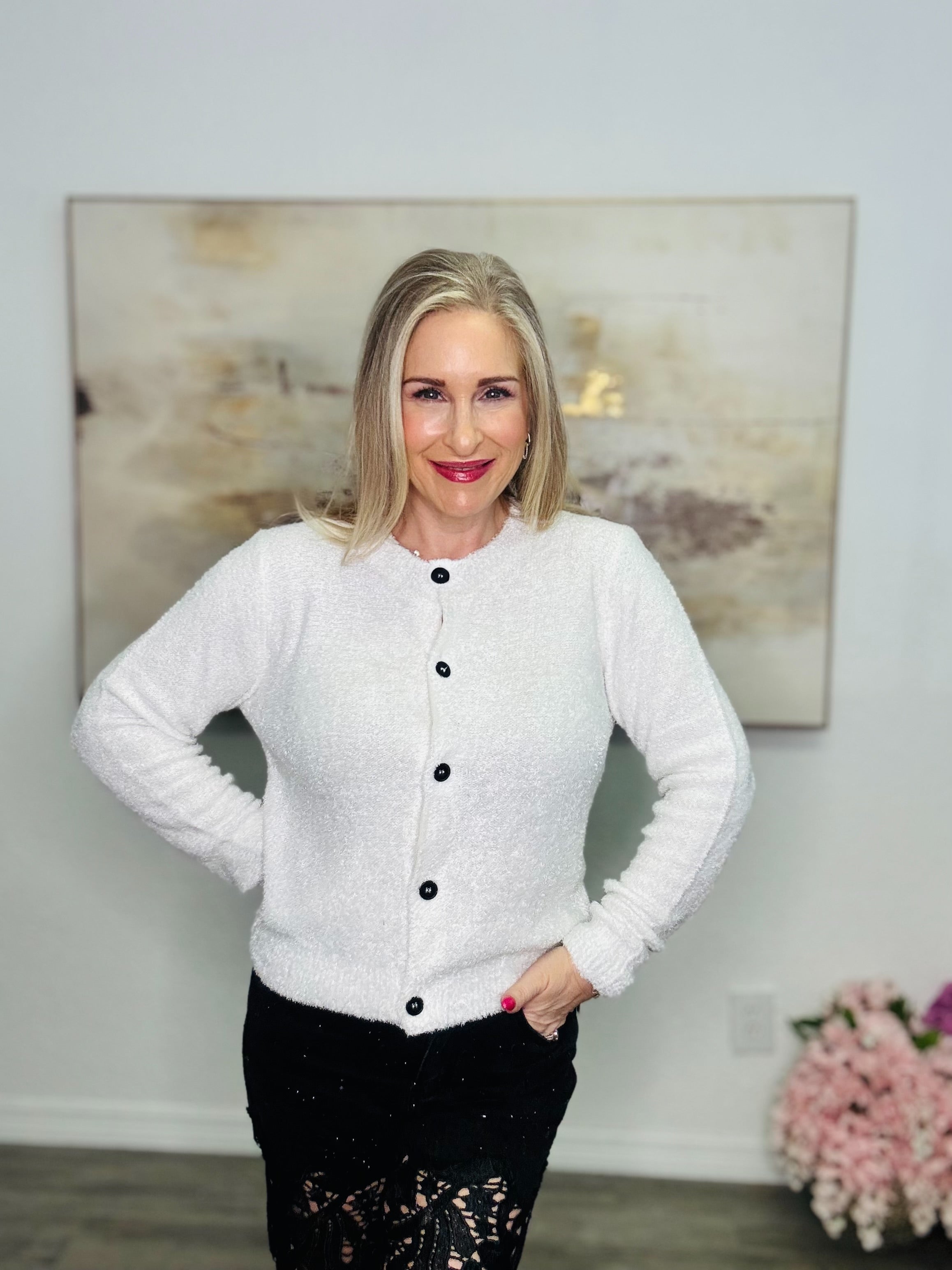 The Lovelee Button Down Fuzzy Soft Sweater