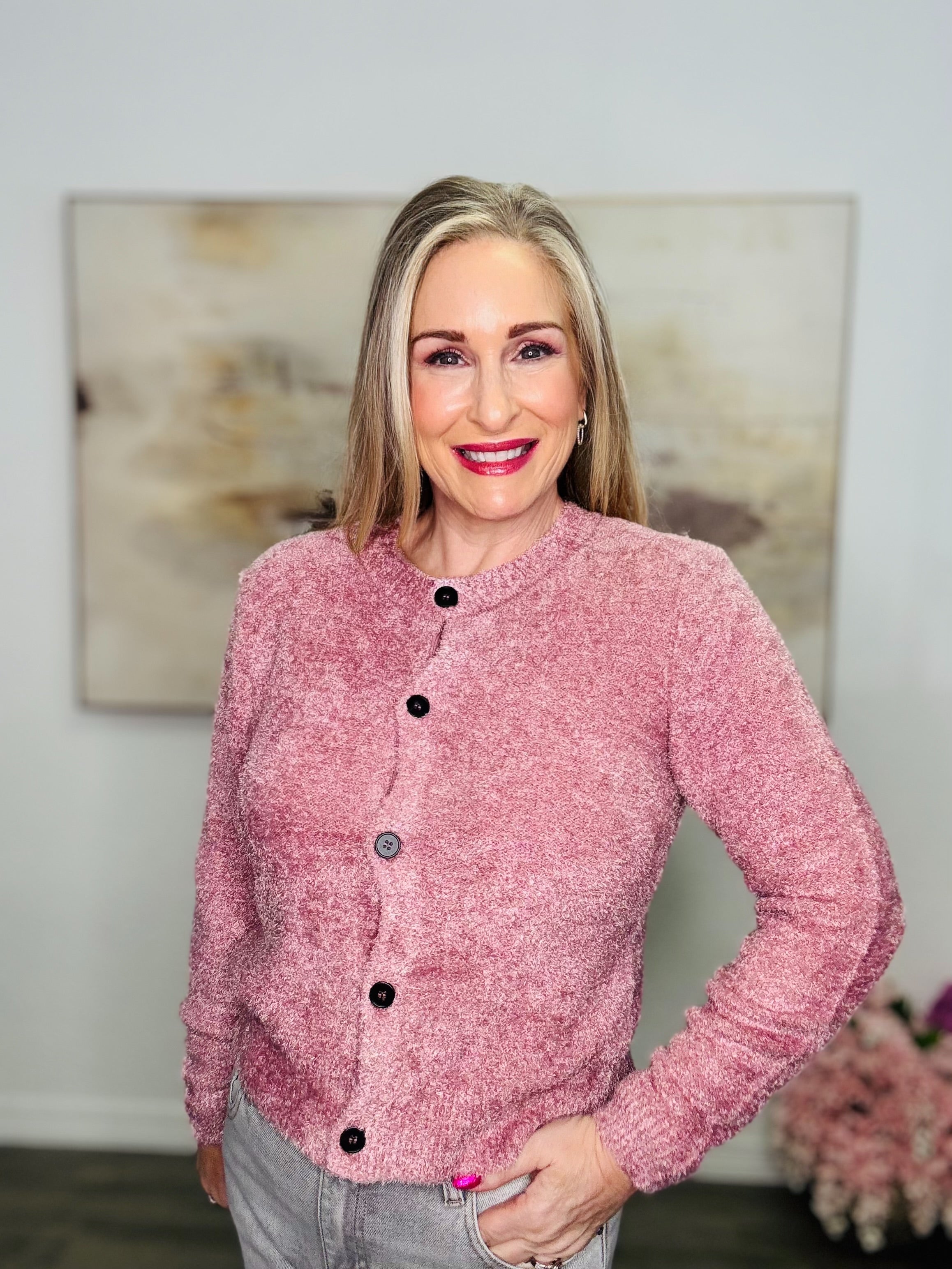 The Lovelee Button Down Fuzzy Soft Sweater