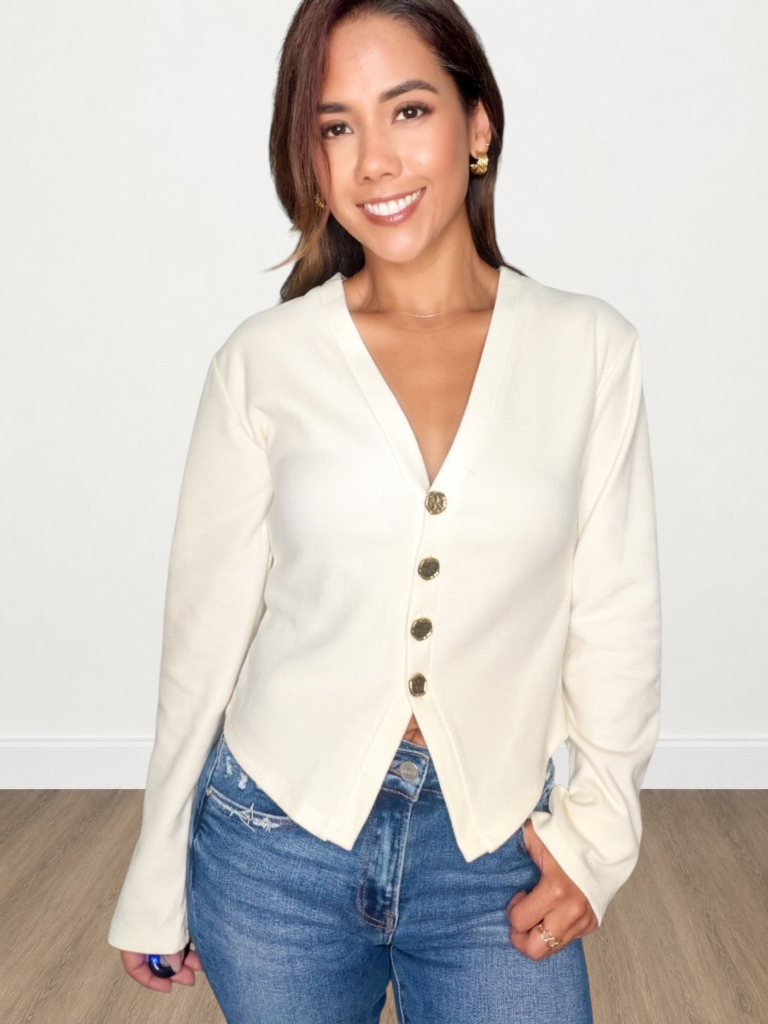 V-neck Buttoned Cardigan