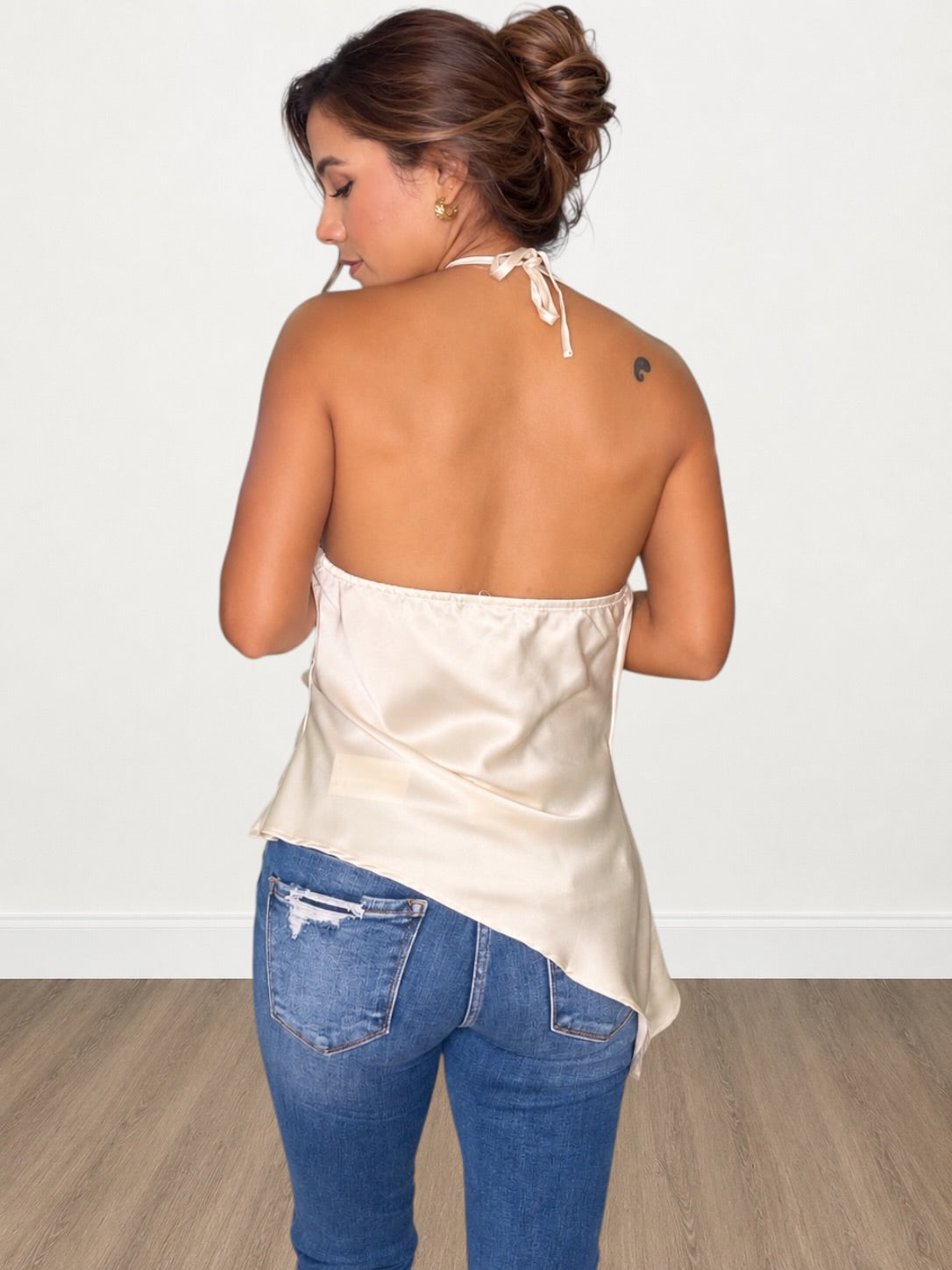 Satin Halter Cowl Back Top