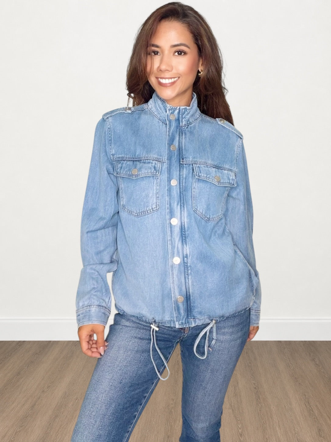 Medium Wash Back Storm Flap Denim Jacket