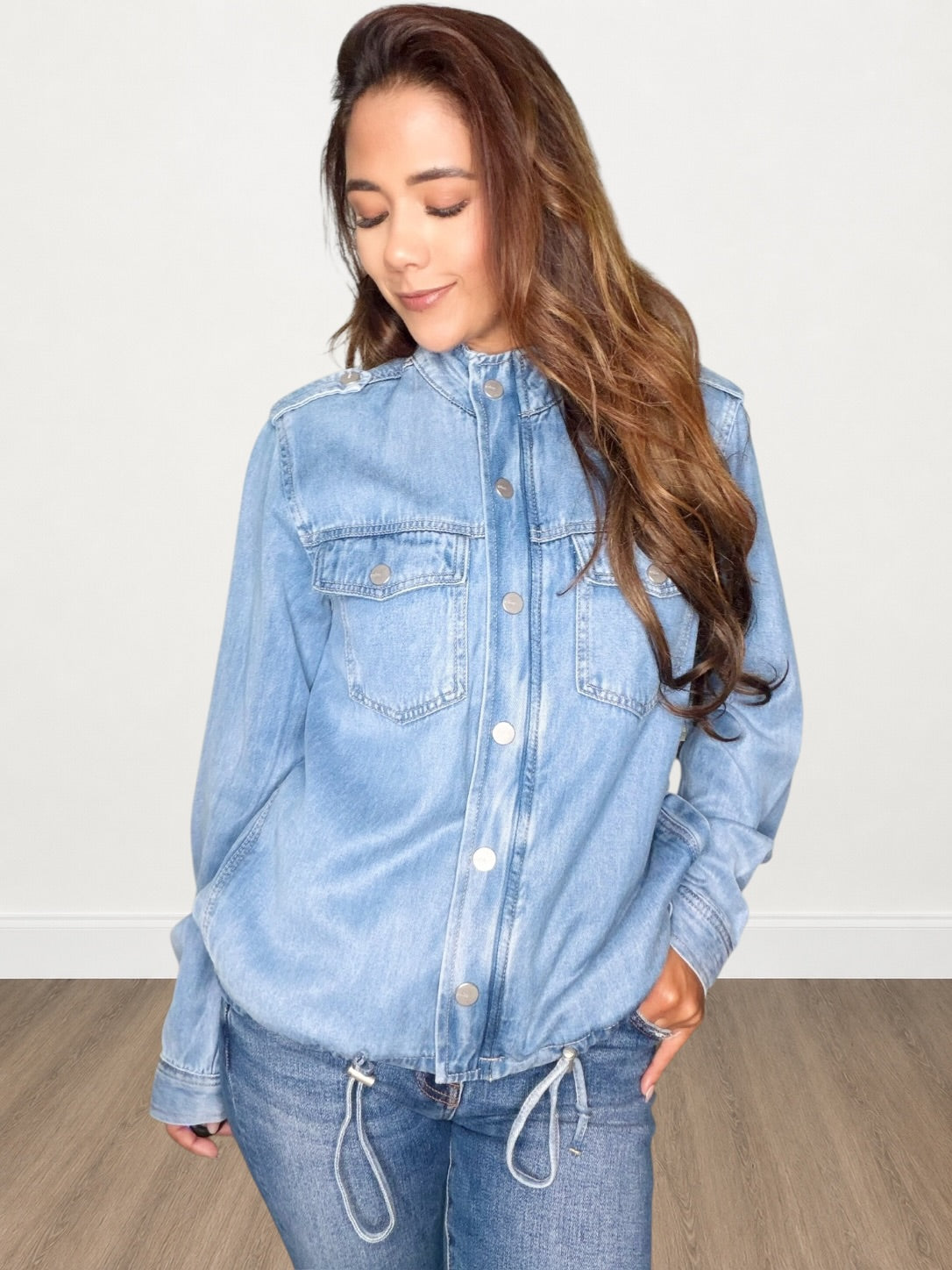 Medium Wash Back Storm Flap Denim Jacket
