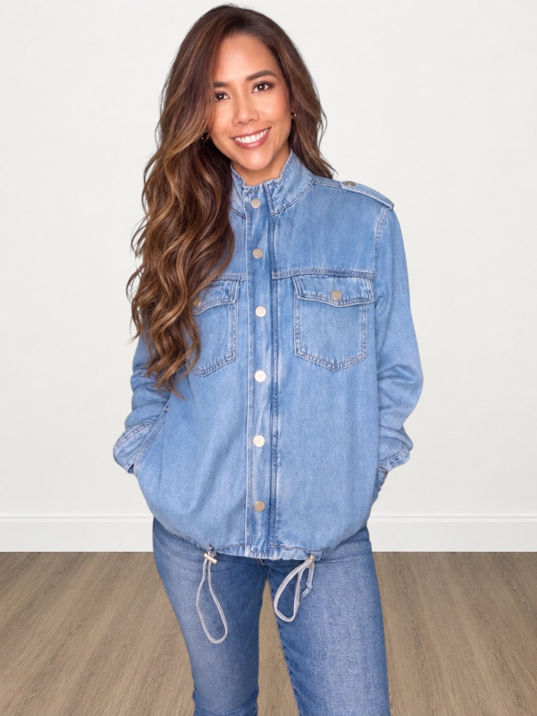 Medium Wash Back Storm Flap Denim Jacket