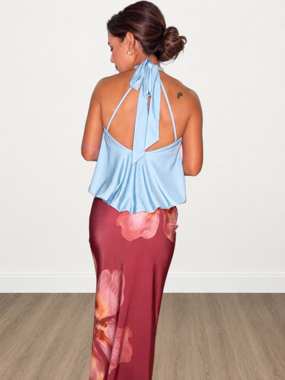Floral Halter Open Back Maxi Dress