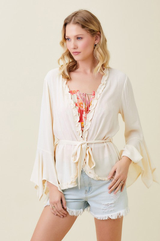 Ruffled Lightweight Flowy Kimono Top