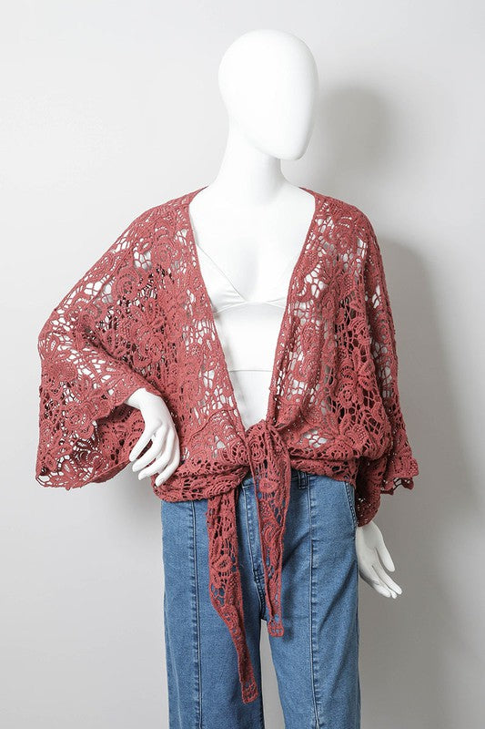 The Crochet Floral Kimono Wrap Top
