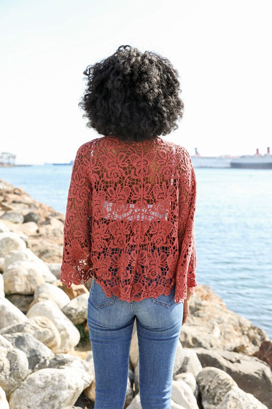 The Crochet Floral Kimono Wrap Top