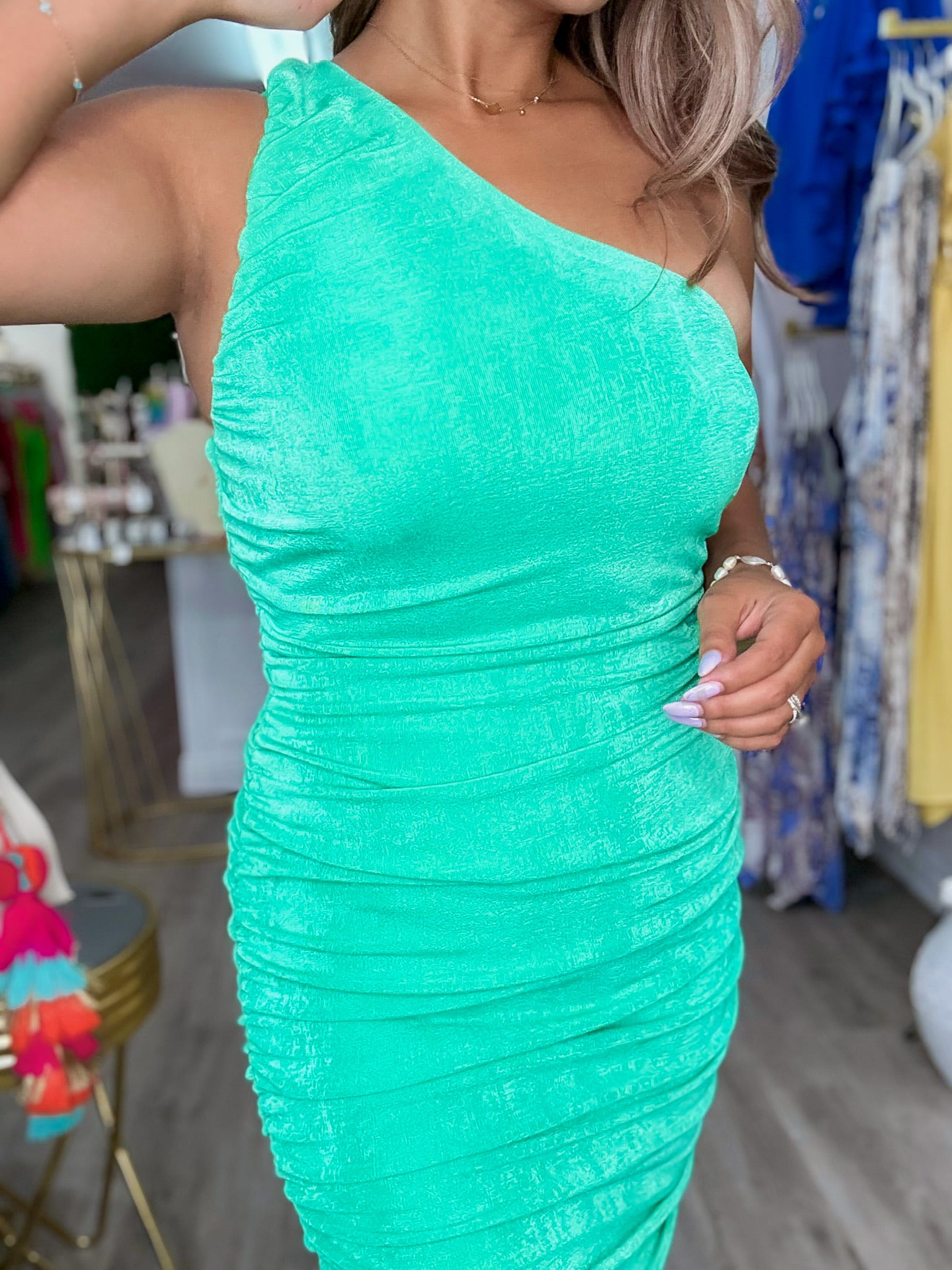 The Emerald One Shoulder Dress
