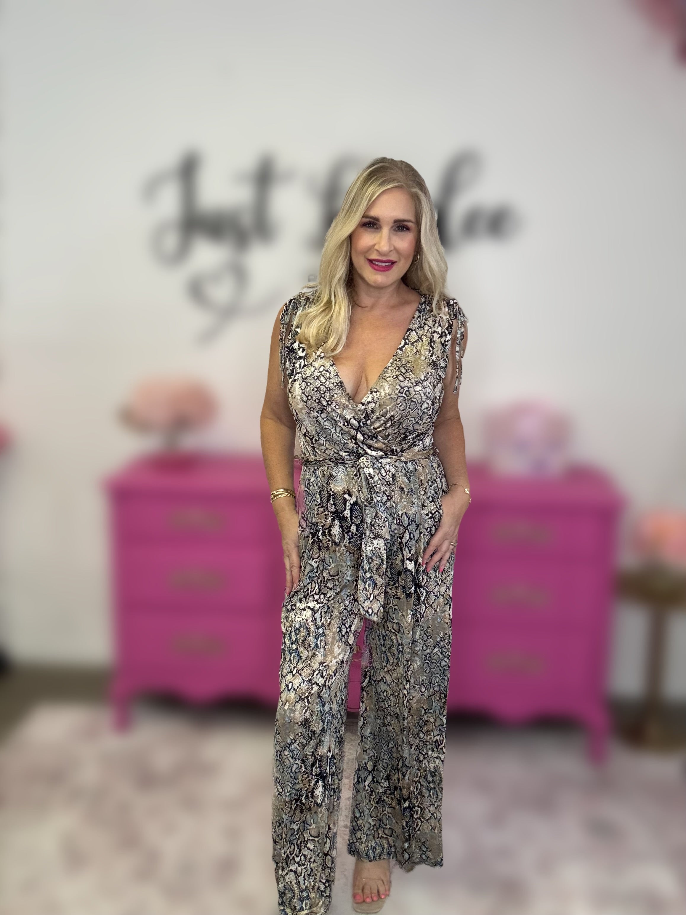 The Beige Snakeprint Jumpsuit