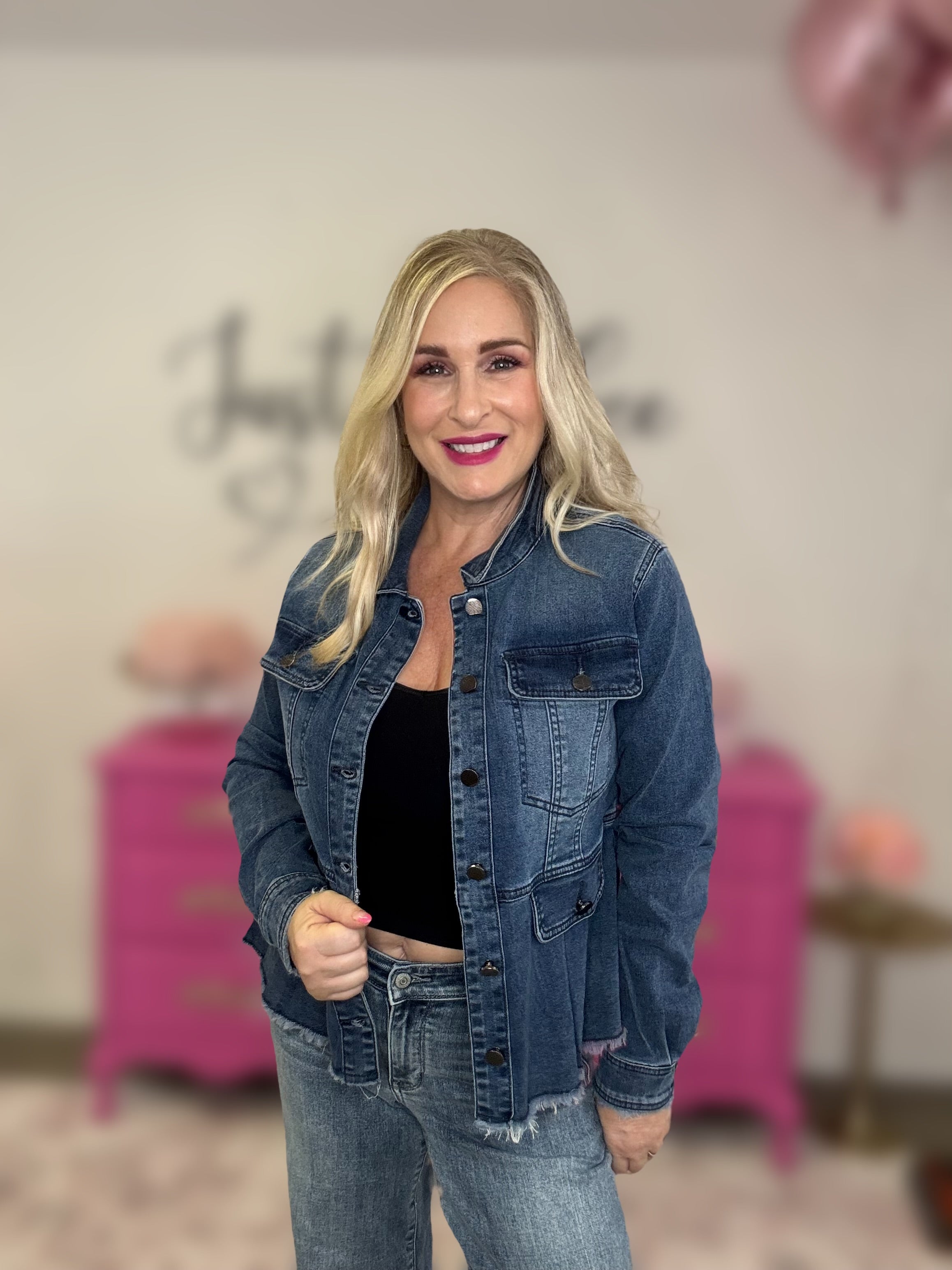 Washed Denim Peplum Jacket