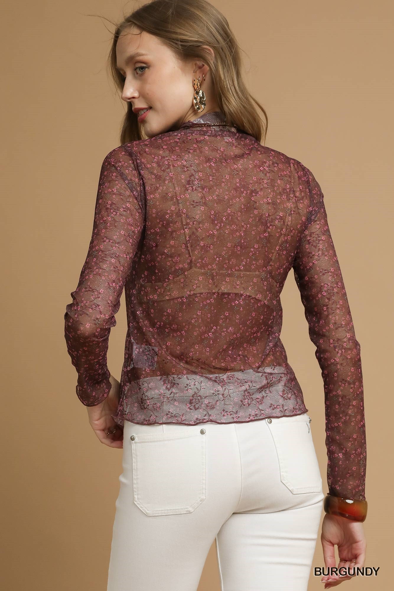 The Burgundy Lace Mesh Top