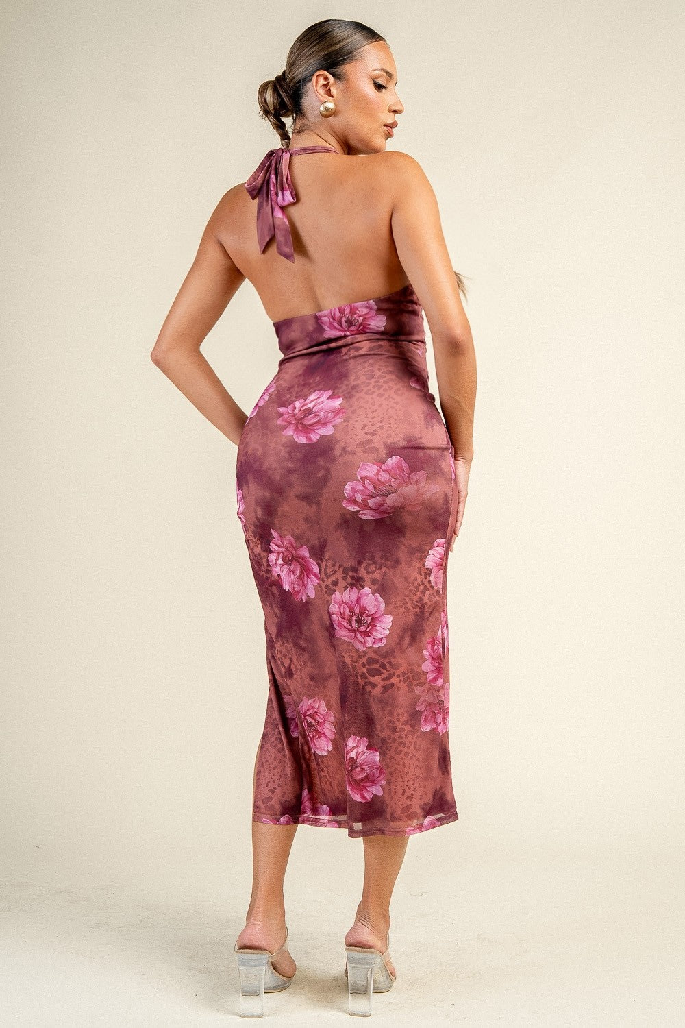 Slinky Floral Animal Print Midi Dress