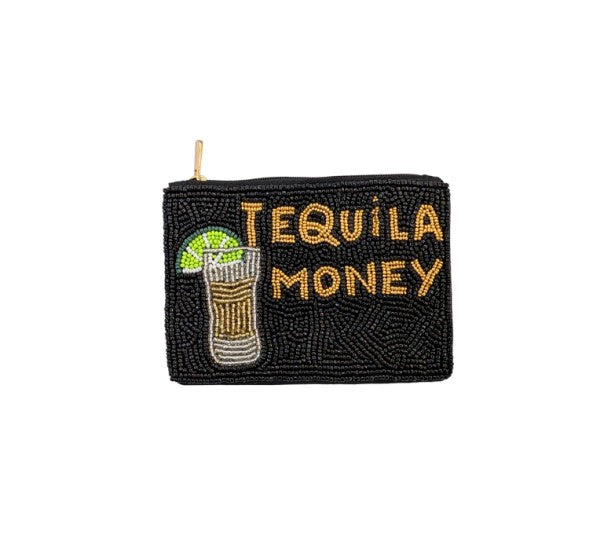 Ladies Fully Beaded TEQUILA MONEY Themed Coin Purse