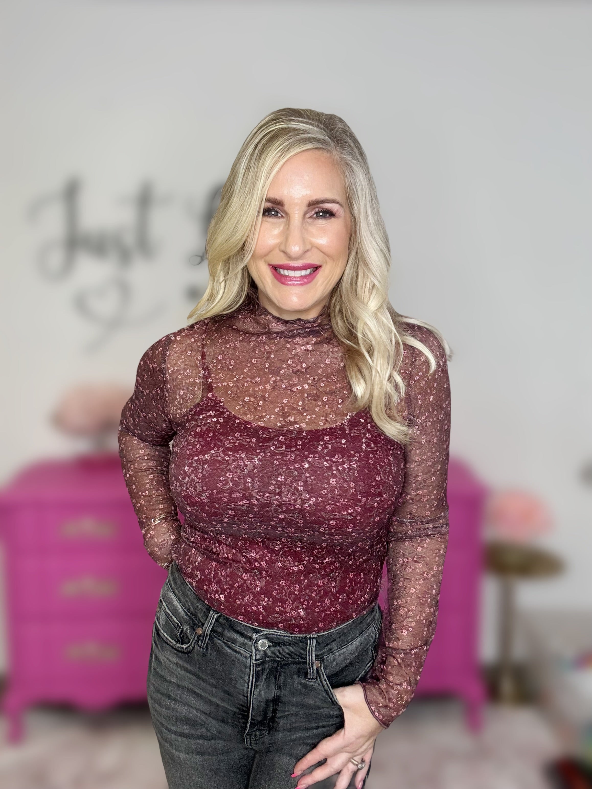 The Burgundy Lace Mesh Top