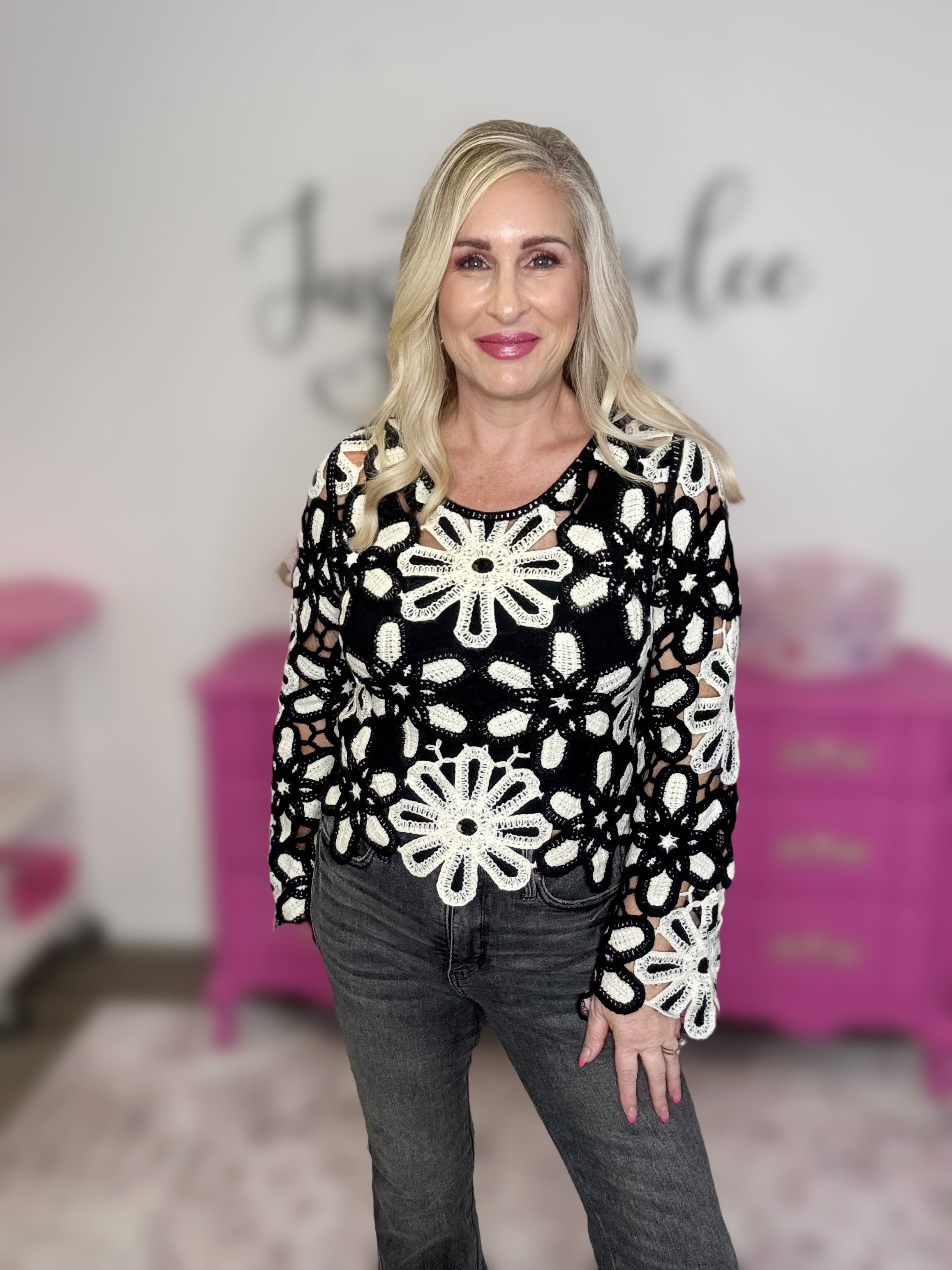 The Floral Weave Knit Top by Pol