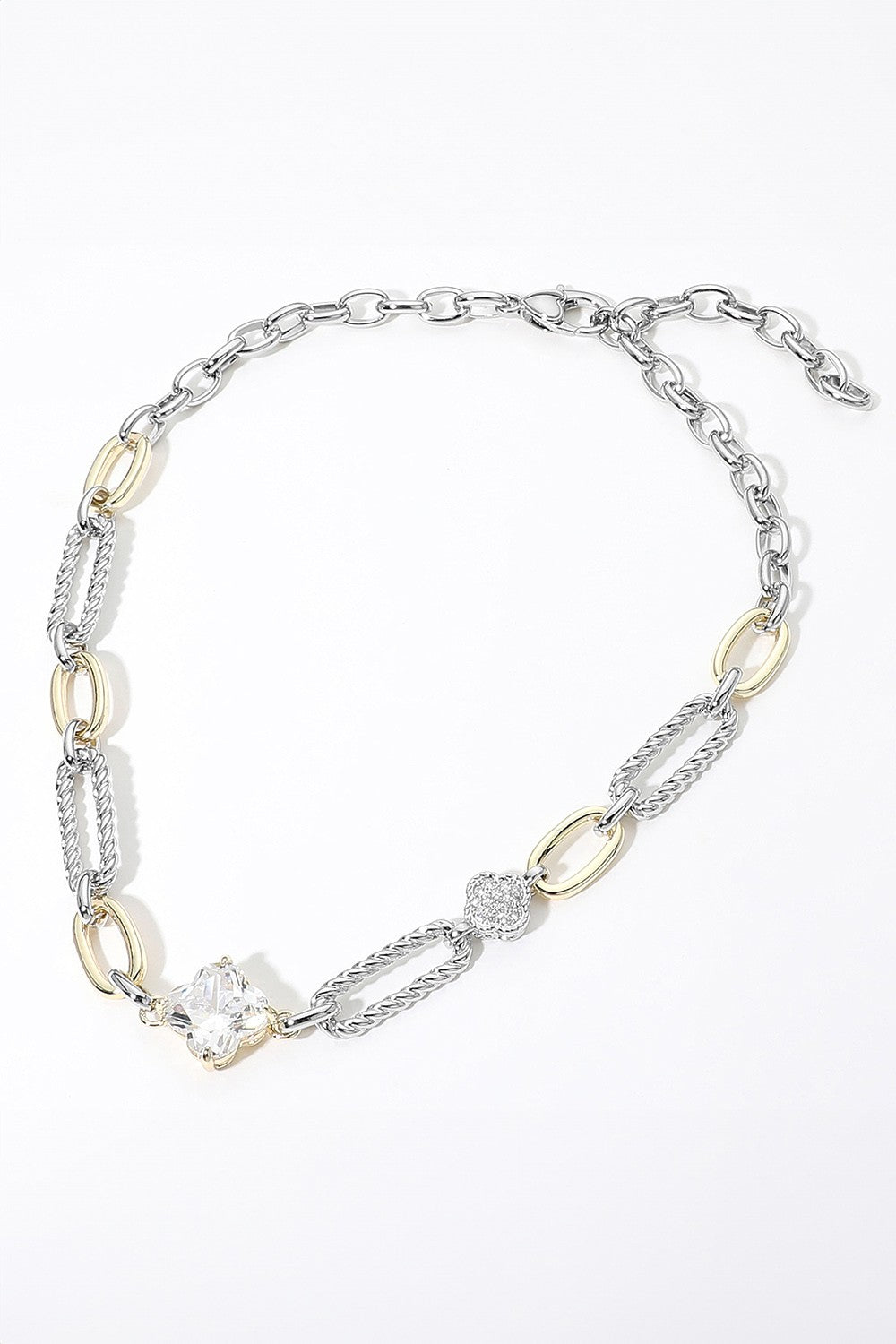Gold Plated CZ Twisted Oval Link Statement Necklace