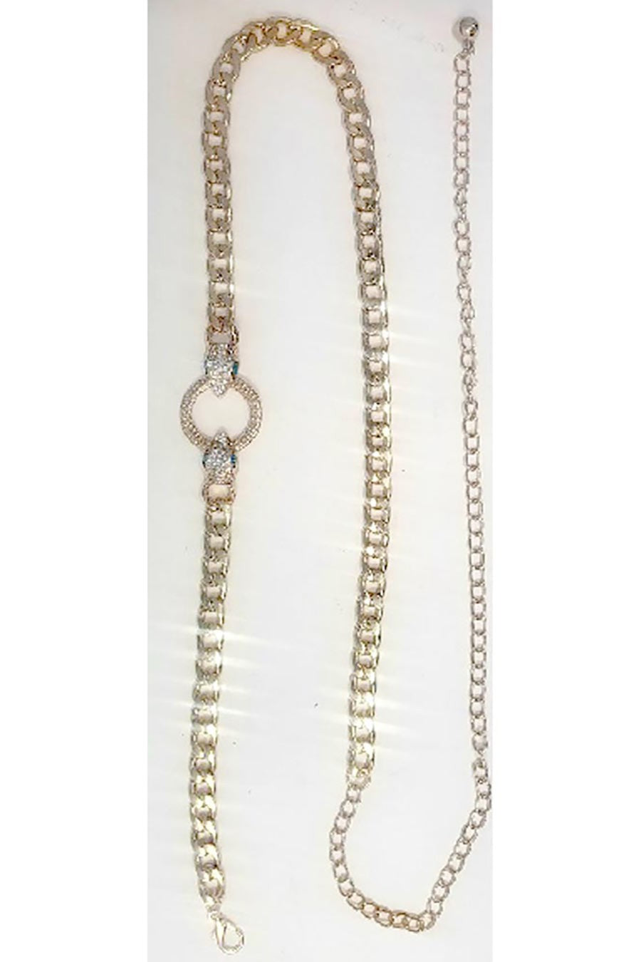 Rhinestone Embellished Snake Accented Chain Belt