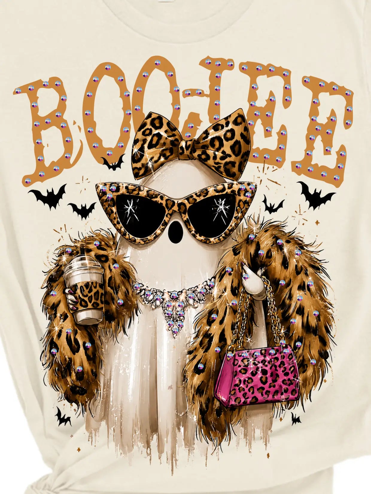 Boo-Jee Ghost Rhinestone Graphic Tee Top