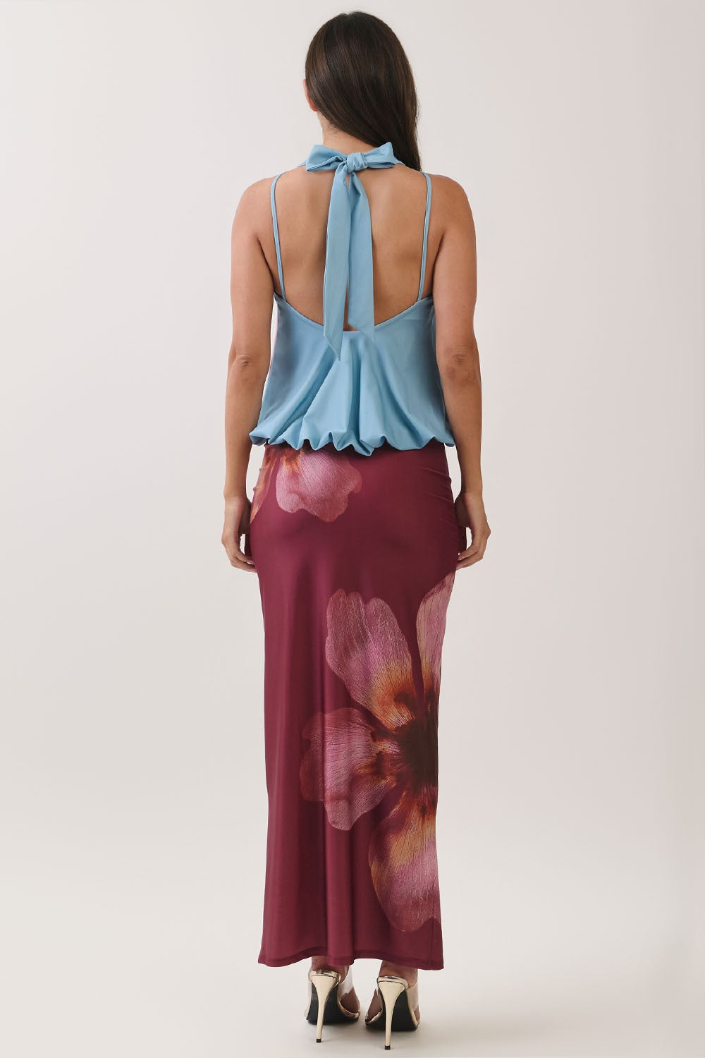 Floral Halter Open Back Maxi Dress