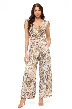 The Beige Snake Print Belted Jumpsuit