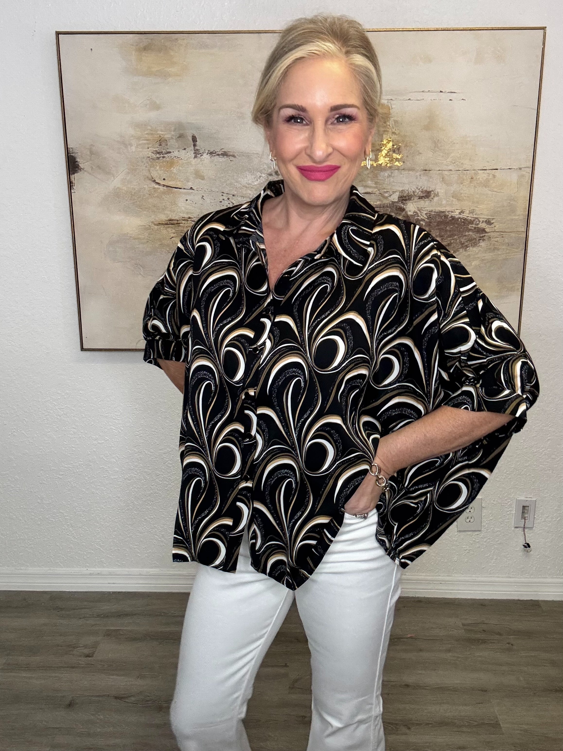 The Black Printed Short Sleeve Top