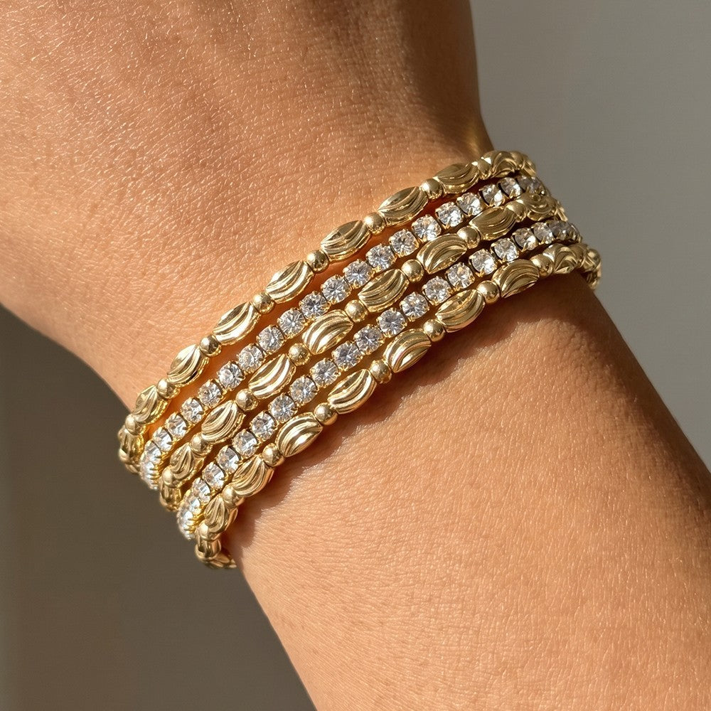 Rhinestone & Crescent Bead Stretch Bracelet Set