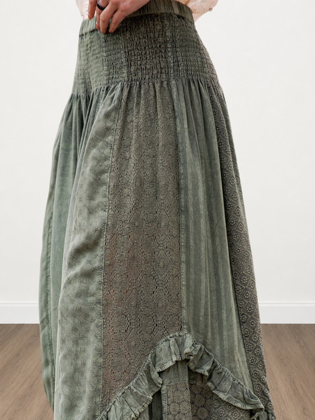 BoHo Mineral Wash Lace Ruffle Pants
