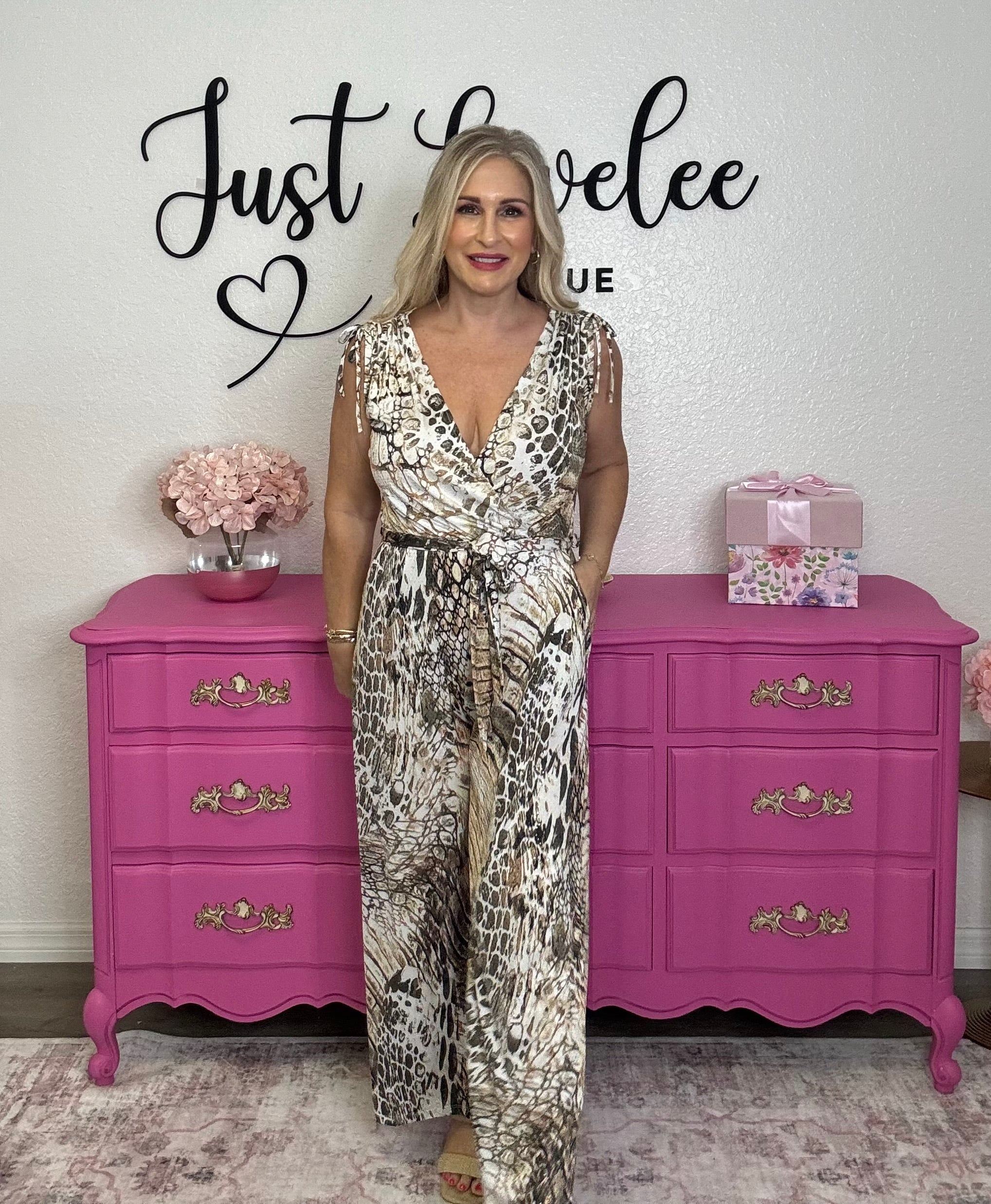 The Beige Snake Print Belted Jumpsuit