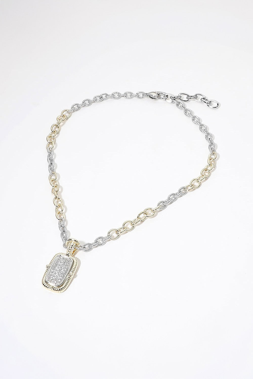 CZ Rectangular Pendant Mixed-Link Necklace