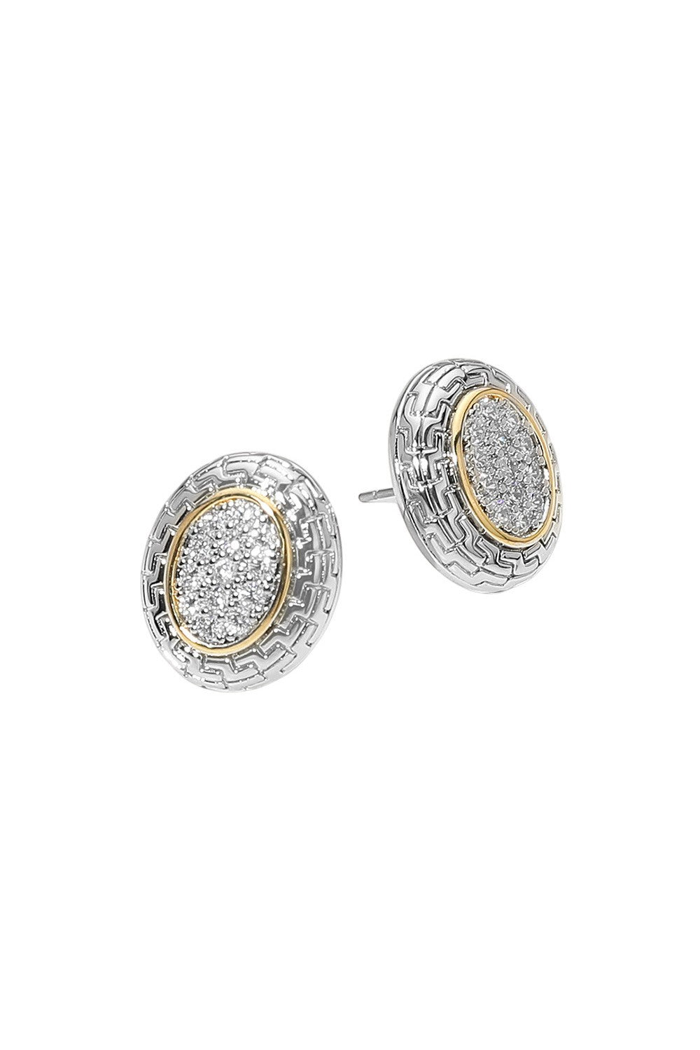 Gold Plated CZ Pavé Oval Stud Earrings