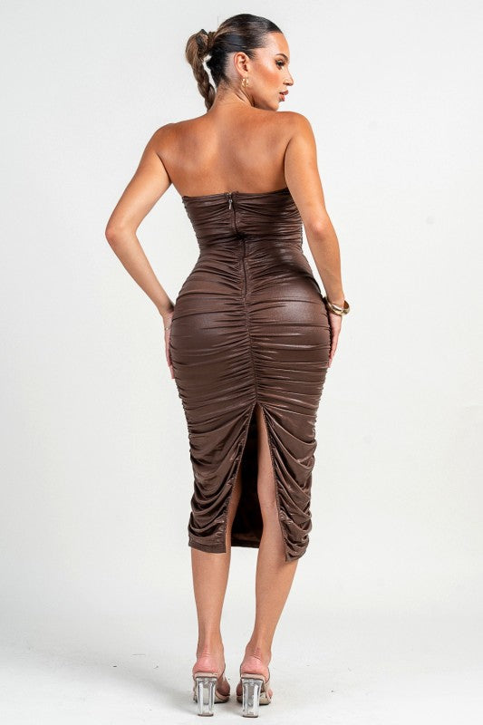The Mocha Ruched Midi Dress