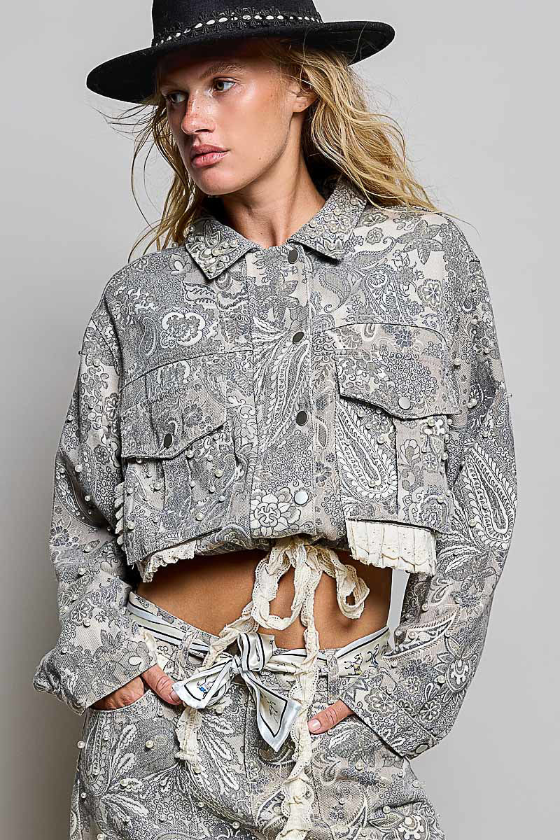 Paisley Pearl Trim Twill Jacket by Pol