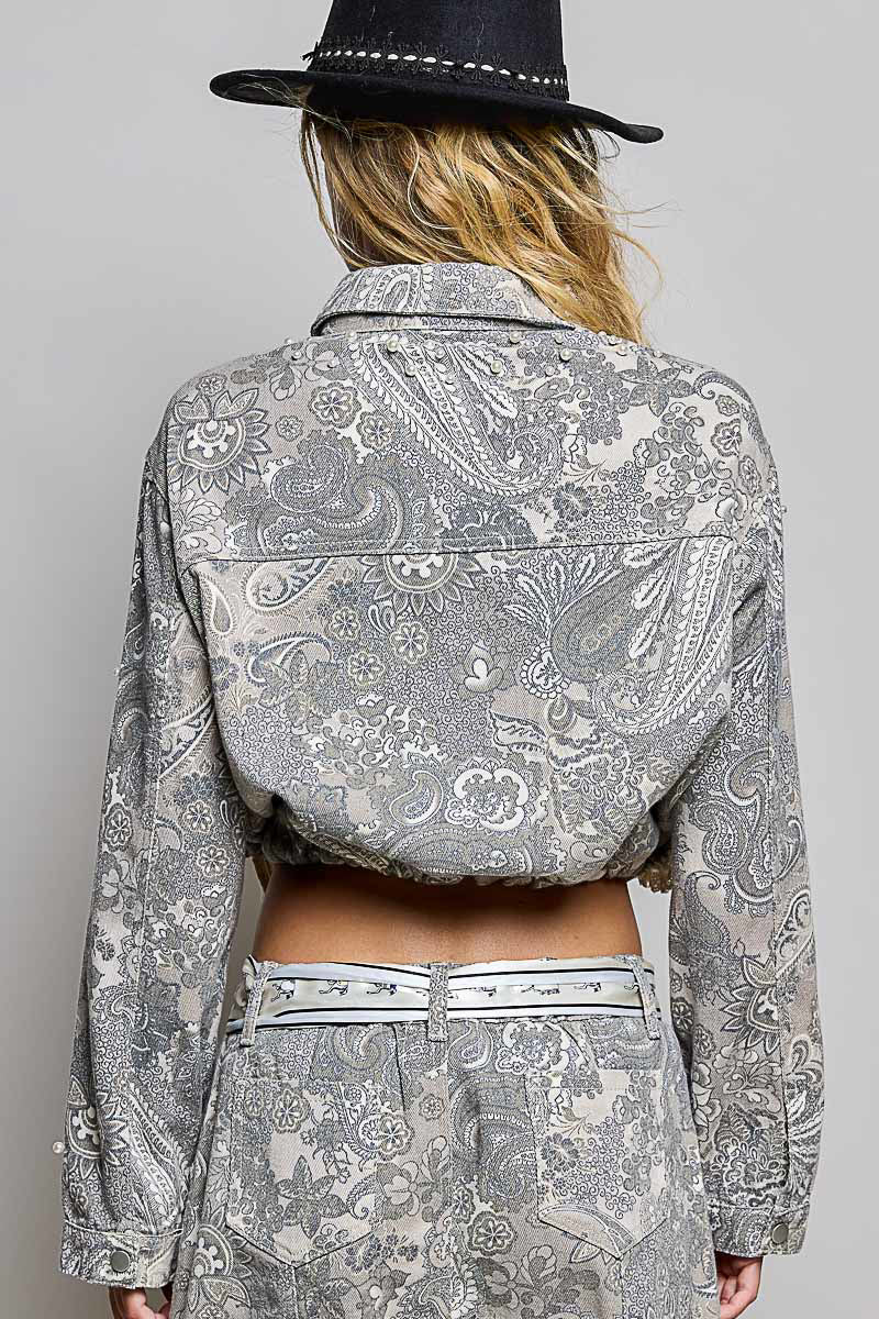 Paisley Pearl Trim Twill Jacket by Pol