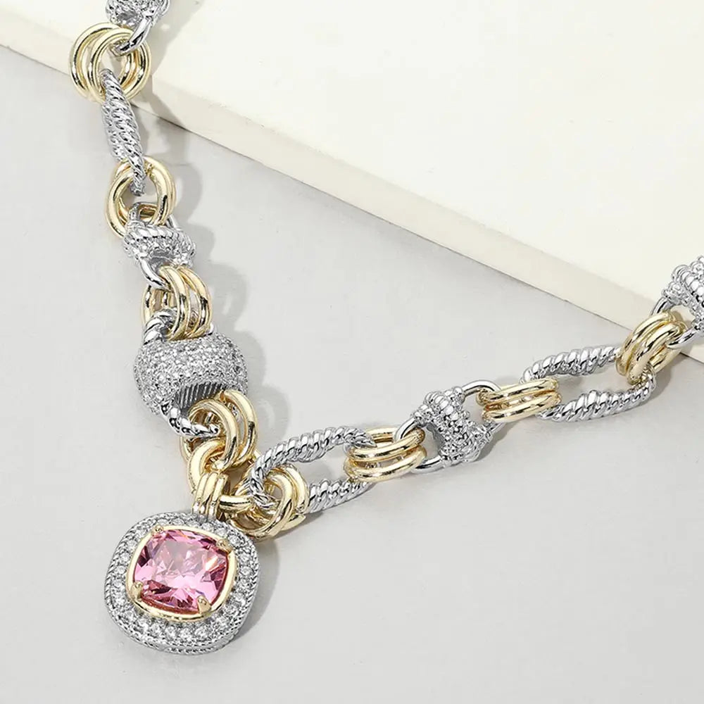 Cushion CZ Pendant Statement Necklace