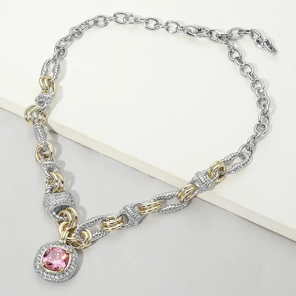 Cushion CZ Pendant Statement Necklace
